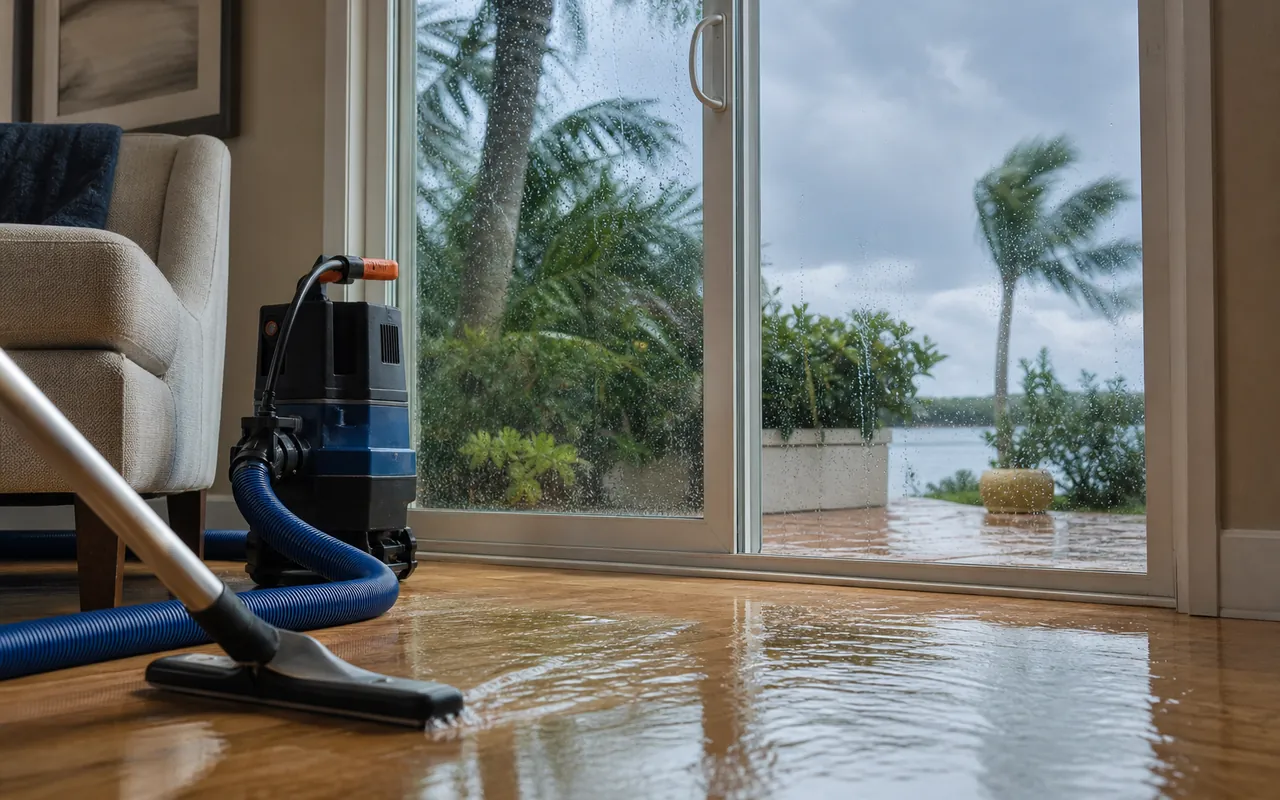 Water extraction after storm water entered through patio doors